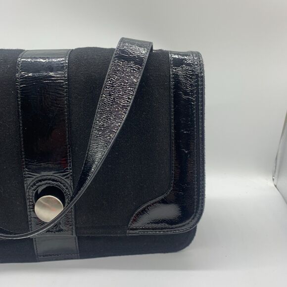 Hobo International Black Fabric Patent Leather Purse Handbag Flap Front - Picture 5 of 14